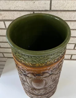 1920s Antique Weller Art Pottery Umbrella Stand In Green & Brown -Chairish Shop 1920s antique weller art pottery umbrella stand in green and brown 2632 scaled