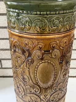 1920s Antique Weller Art Pottery Umbrella Stand In Green & Brown -Chairish Shop 1920s antique weller art pottery umbrella stand in green and brown 6998