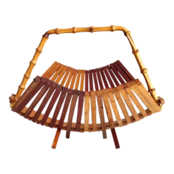 1940s Japanese Folding Basket With Bamboo Handle