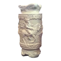 1940s White Glazed Ceramic Large Vessel, Vase Or Umbrella Stand With Romantic Scenes In Relief