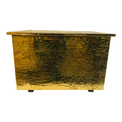 1950s Faux Bois Brass Clad Wooden Storage Box With Egg & Dart Embossed Top Traditional Home