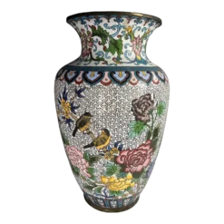 1950s Large Floral Cloisonné Vase Or Umbrella Stand