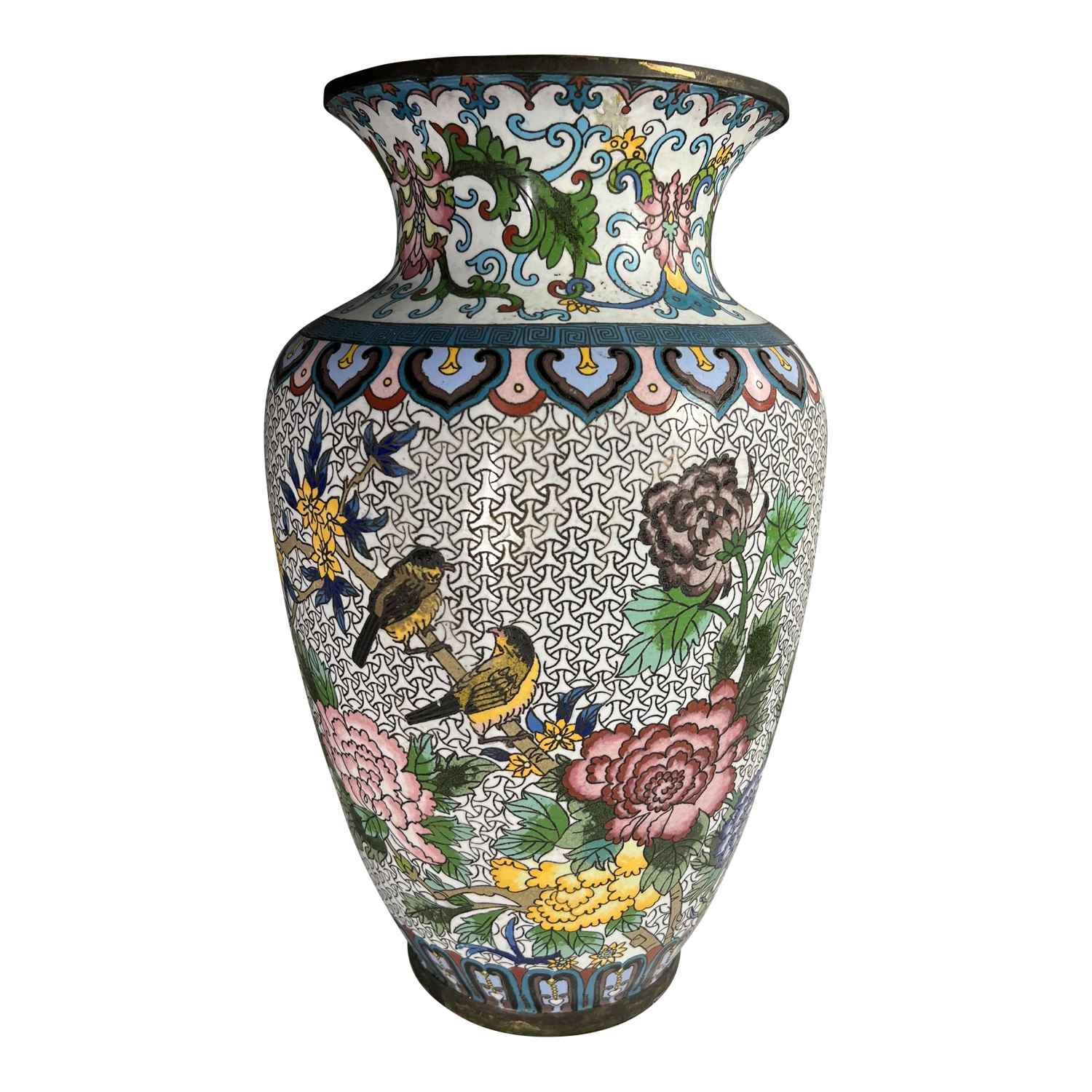 1950s Large Floral Cloisonné Vase Or Umbrella Stand 1 1950s Large Floral Cloisonné Vase Or Umbrella Stand