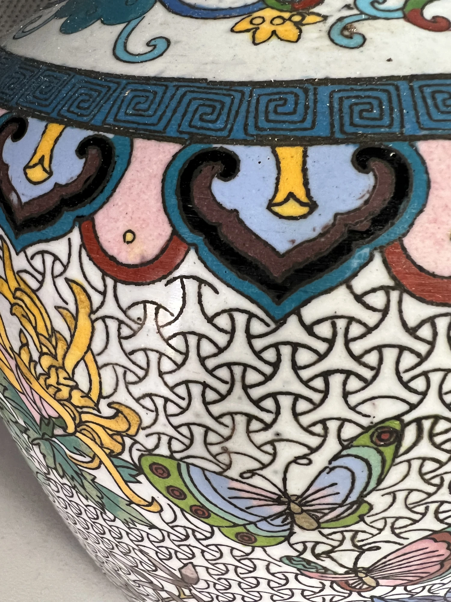 1950s Large Floral Cloisonné Vase Or Umbrella Stand 4 1950s Large Floral Cloisonné Vase Or Umbrella Stand - Image 4