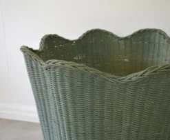 1950s Mid-Century Painted Woven Rattan Basket 15 1950s Mid-Century Painted Woven Rattan Basket -Chairish Shop 1950s mid century painted woven rattan basket 2219 scaled
