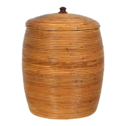 1960s Large Vintage Pencil Reed Lidded Floor Basket