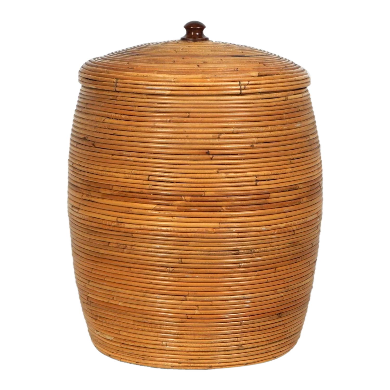 1960s Large Vintage Pencil Reed Lidded Floor Basket 1 1960s Large Vintage Pencil Reed Lidded Floor Basket