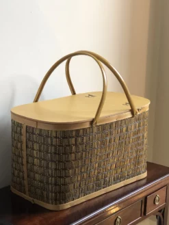 1960s Mid-Century Modern Raffia Picnic Basket 14 1960s Mid-Century Modern Raffia Picnic Basket -Chairish Shop 1960s mid century modern raffia picnic basket 3815