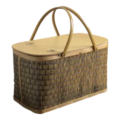 1960s Mid-Century Modern Raffia Picnic Basket