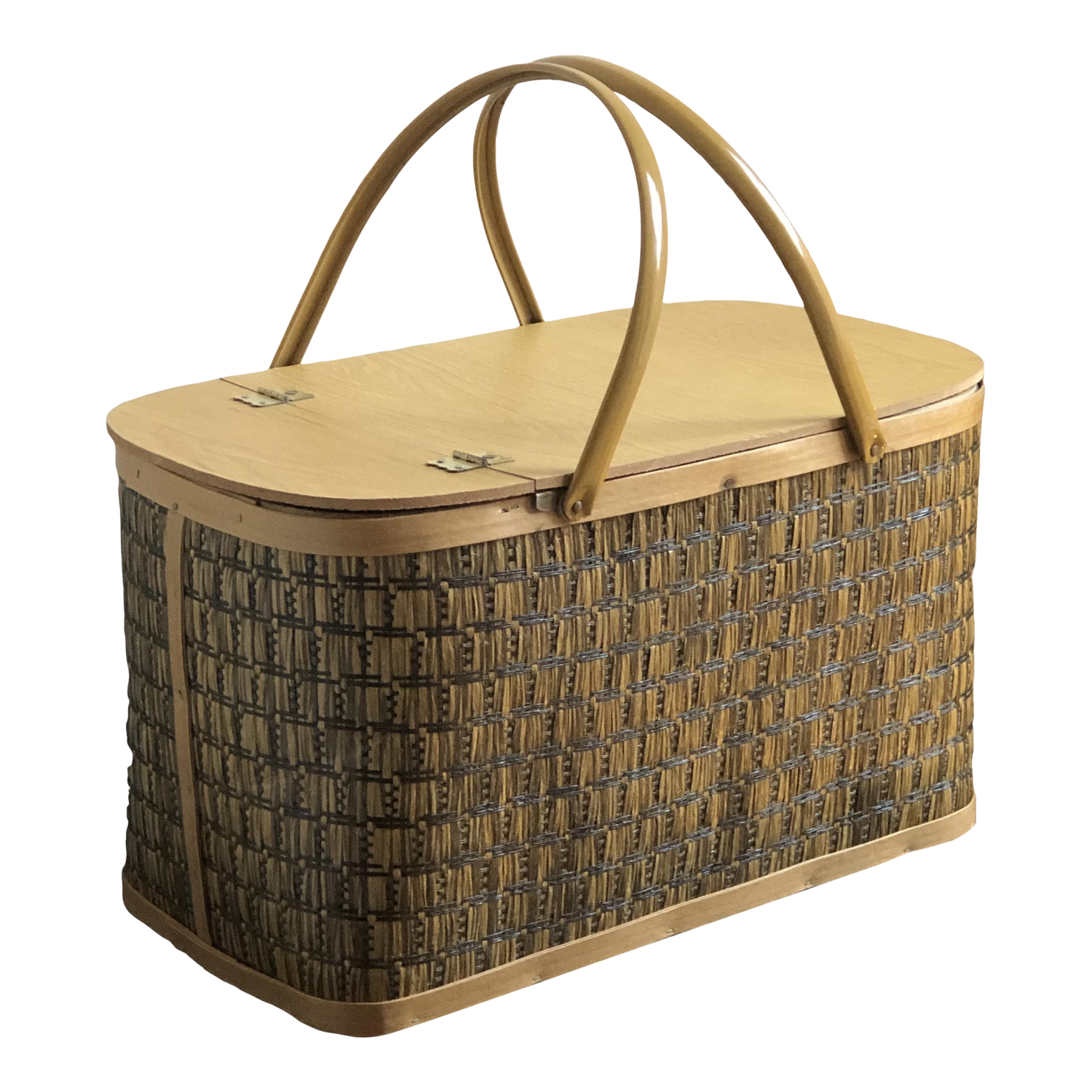 1960s Mid-Century Modern Raffia Picnic Basket 1 1960s Mid-Century Modern Raffia Picnic Basket