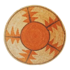 1960s Orange Large Coiled Seagrass And Rattan Basket