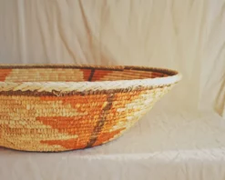 1960s Orange Large Coiled Seagrass And Rattan Basket -Chairish Shop 1960s orange large coiled seagrass and rattan basket 9754