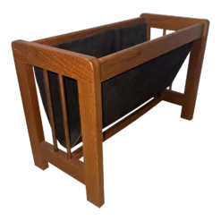 1960s Teak & Suede Leather Magazine Rack, Made In Denmark