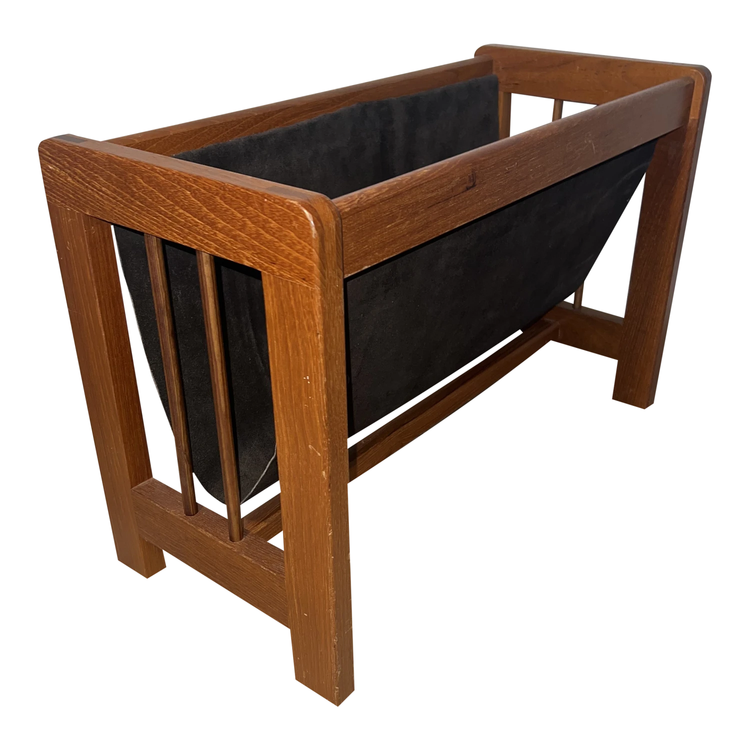 1960s Teak & Suede Leather Magazine Rack, Made In Denmark 1 1960s Teak & Suede Leather Magazine Rack, Made In Denmark