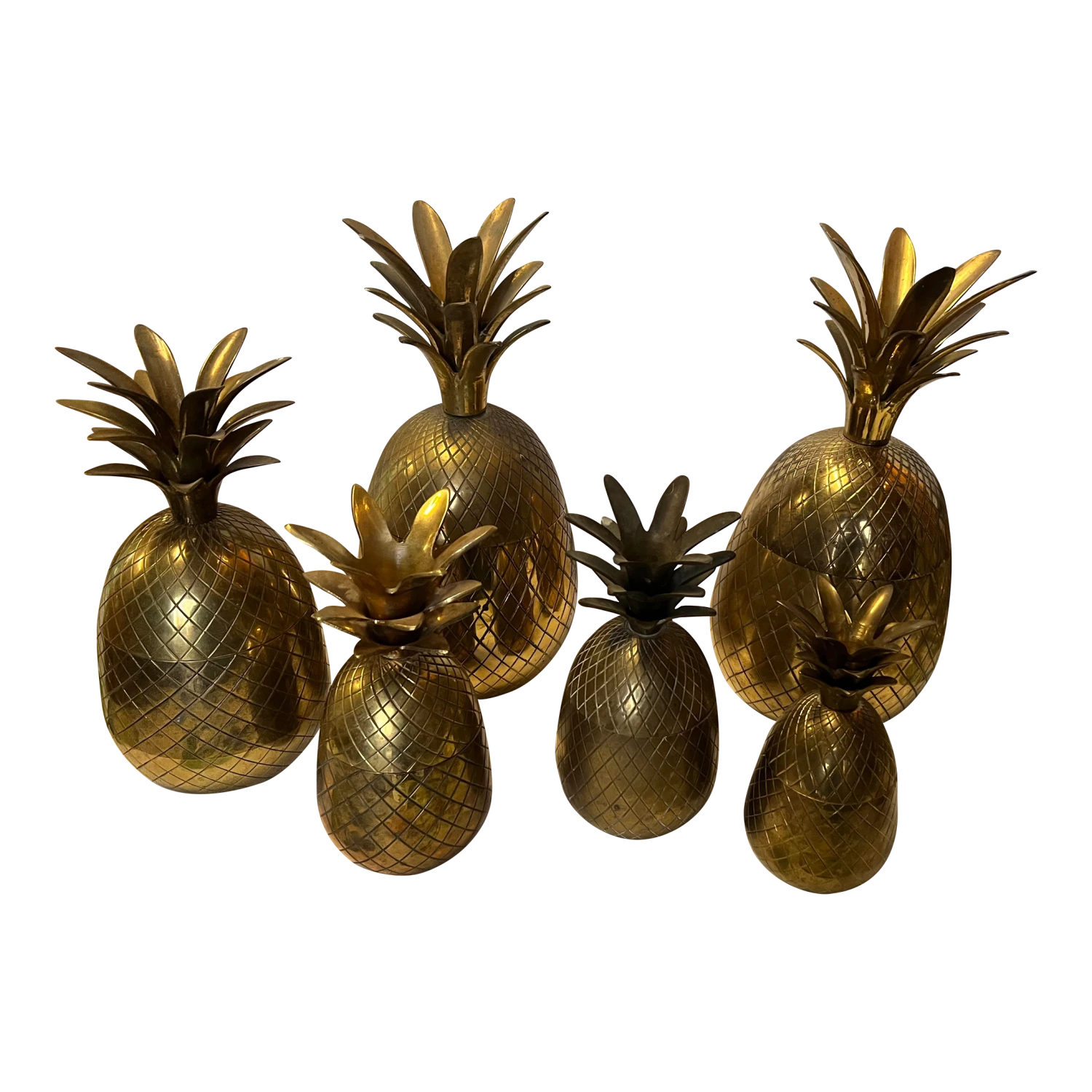 1970s Brass Pineapple Boxes - Set Of 6 1 1970s Brass Pineapple Boxes - Set Of 6