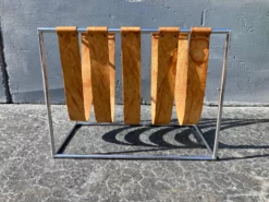 1970s Cognac Saddle Leather & Chrome Magazine Rack -Chairish Shop 1970s cognac saddle leather and chrome magazine rack 3431 scaled
