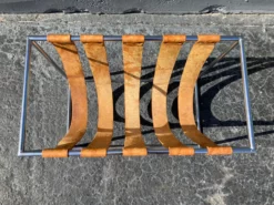 1970s Cognac Saddle Leather & Chrome Magazine Rack -Chairish Shop 1970s cognac saddle leather and chrome magazine rack 4055 scaled