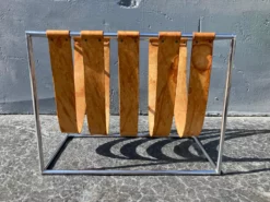 1970s Cognac Saddle Leather & Chrome Magazine Rack -Chairish Shop 1970s cognac saddle leather and chrome magazine rack 9465 scaled