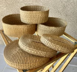 1970s Nesting Lidded Oblong Handwoven Grass Baskets - Set Of 3 -Chairish Shop 1970s nesting lidded oblong handwoven grass baskets set of 3 0862 scaled