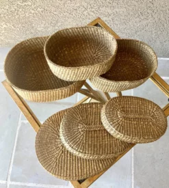 1970s Nesting Lidded Oblong Handwoven Grass Baskets - Set Of 3 -Chairish Shop 1970s nesting lidded oblong handwoven grass baskets set of 3 1790 scaled