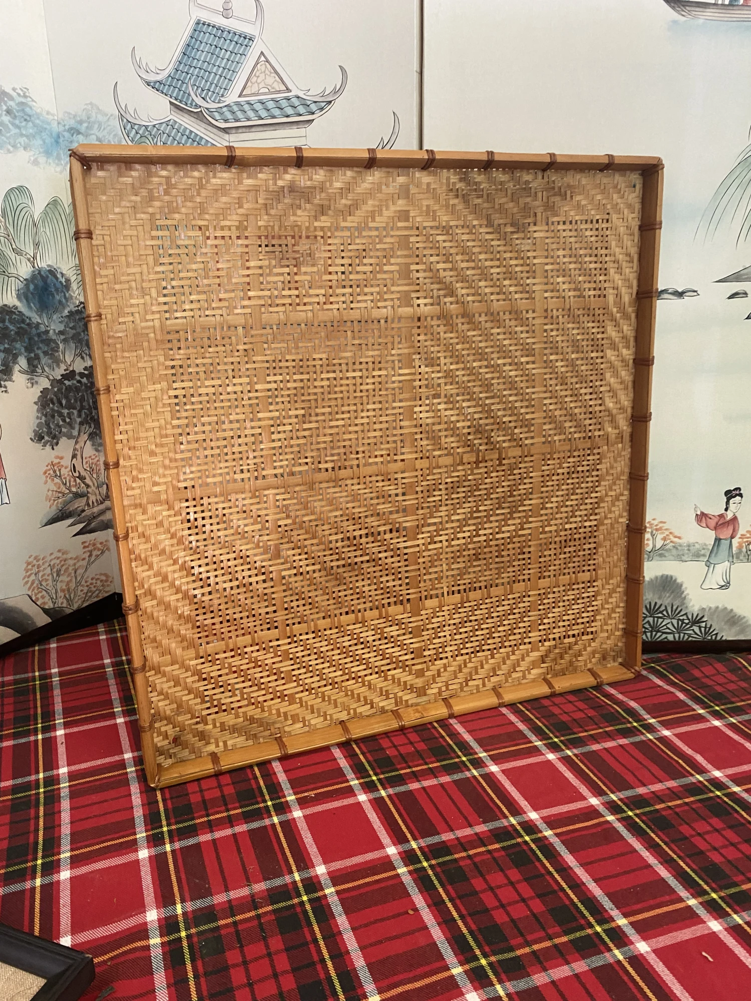 1970s Square Wicker Basket Tray 2 1970s Square Wicker Basket Tray - Image 2