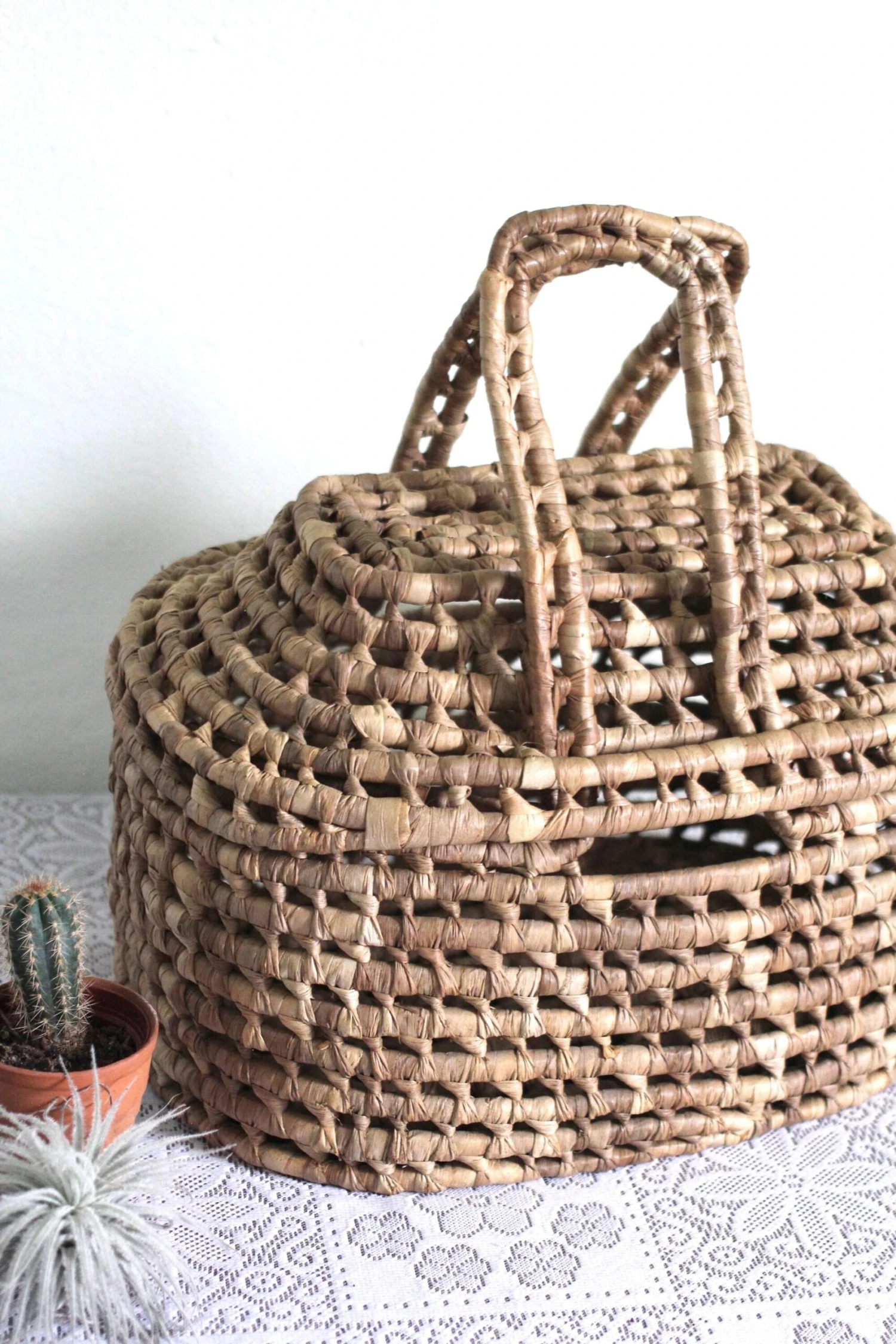 1970s Woven Lidded Basket With Handles 8 1970s Woven Lidded Basket With Handles - Image 8