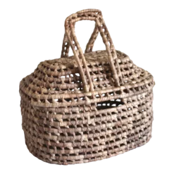 1970s Woven Lidded Basket With Handles