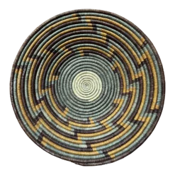 1980s African Hand-Made Geometric Pattern Woven Basket