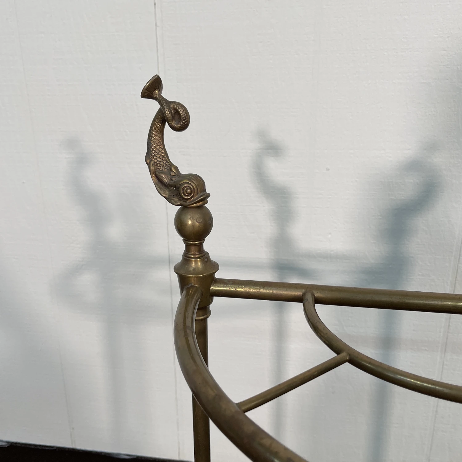 1980s Brass Fish Umbrella Stand With Iron Base 5 1980s Brass Fish Umbrella Stand With Iron Base - Image 5
