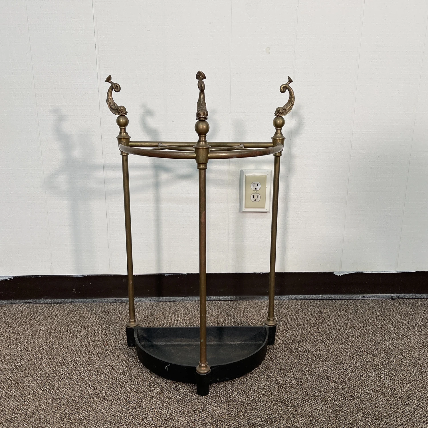 1980s Brass Fish Umbrella Stand With Iron Base 10 1980s Brass Fish Umbrella Stand With Iron Base - Image 10
