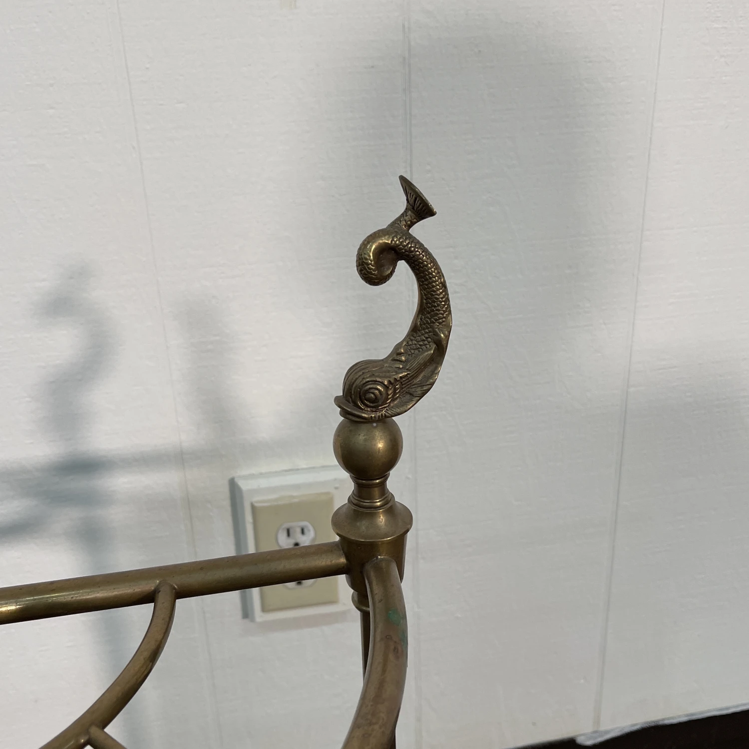 1980s Brass Fish Umbrella Stand With Iron Base 3 1980s Brass Fish Umbrella Stand With Iron Base - Image 3