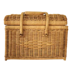 1980s Vintage Wicker Basket With Cross Stich Kit