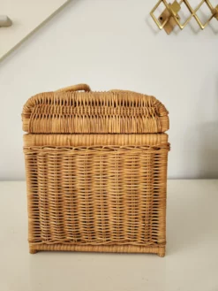 1980s Vintage Wicker Basket With Cross Stich Kit -Chairish Shop 1980s vintage wicker basket with cross stich kit 2585
