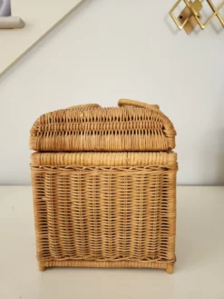 1980s Vintage Wicker Basket With Cross Stich Kit -Chairish Shop 1980s vintage wicker basket with cross stich kit 4905