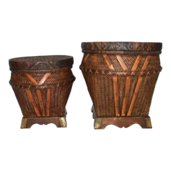 1980s Woven Decorative / Storage Baskets With Lids - Set Of 2
