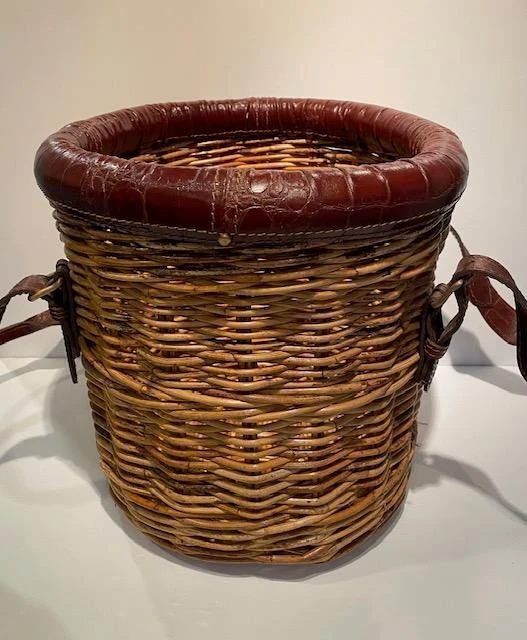 1990s Stiles Brothers For Bauer International Leather Trim Basket 3 1990s Stiles Brothers For Bauer International Leather Trim Basket - Image 3