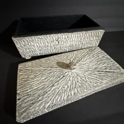 1990s Vintage Carved Wood Box With Lid Gray White & Black -Chairish Shop 1990s vintage carved wood box with lid gray white and black 3204 scaled