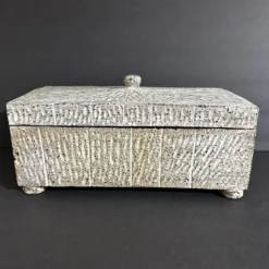 1990s Vintage Carved Wood Box With Lid Gray White & Black -Chairish Shop 1990s vintage carved wood box with lid gray white and black 8508 scaled