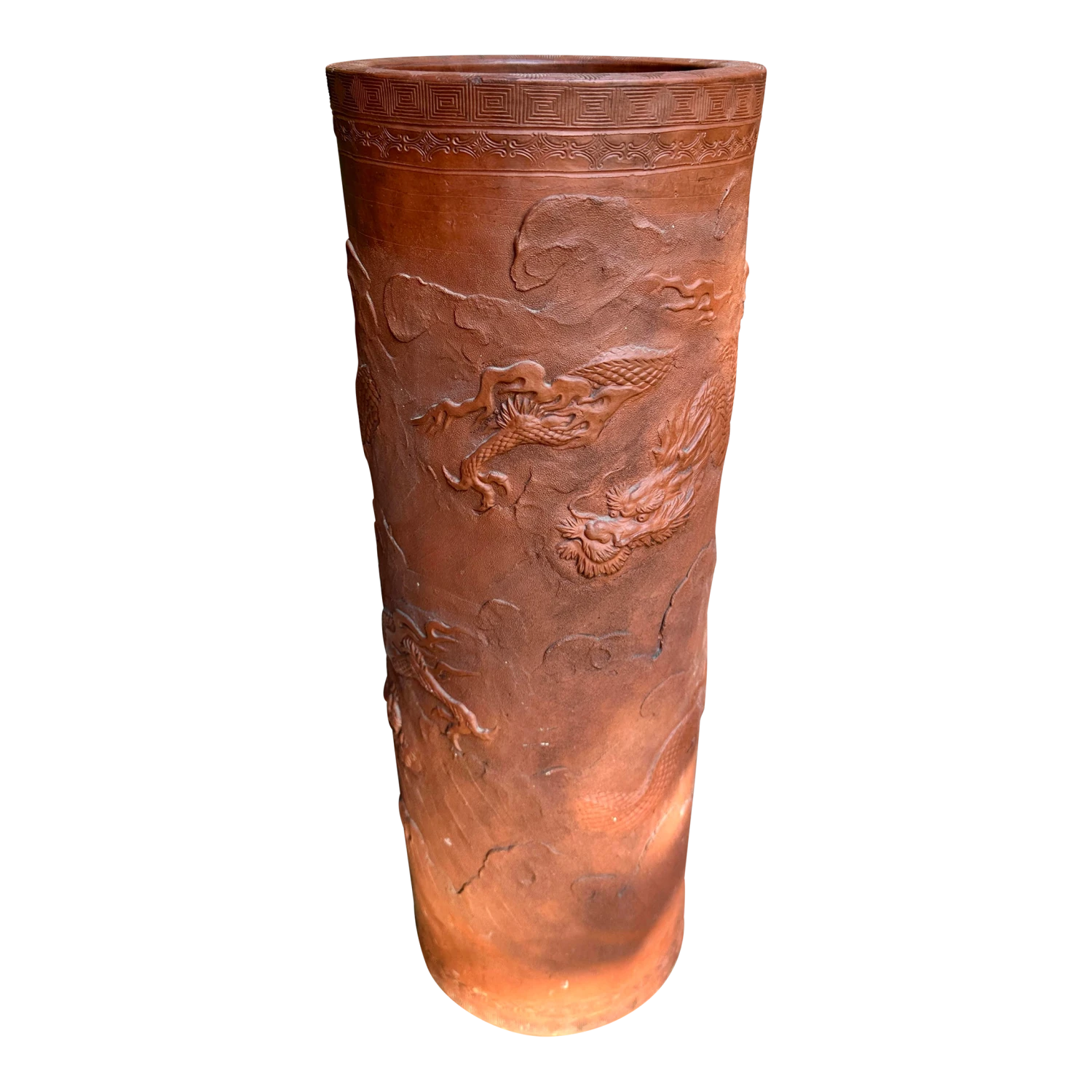 19th Century Antique China Dragonware Tokoname Yixing Stoneware Zisha Clay Dragon Handmade Umbrella Stand 1 19th Century Antique China Dragonware Tokoname Yixing Stoneware Zisha Clay Dragon Handmade Umbrella Stand