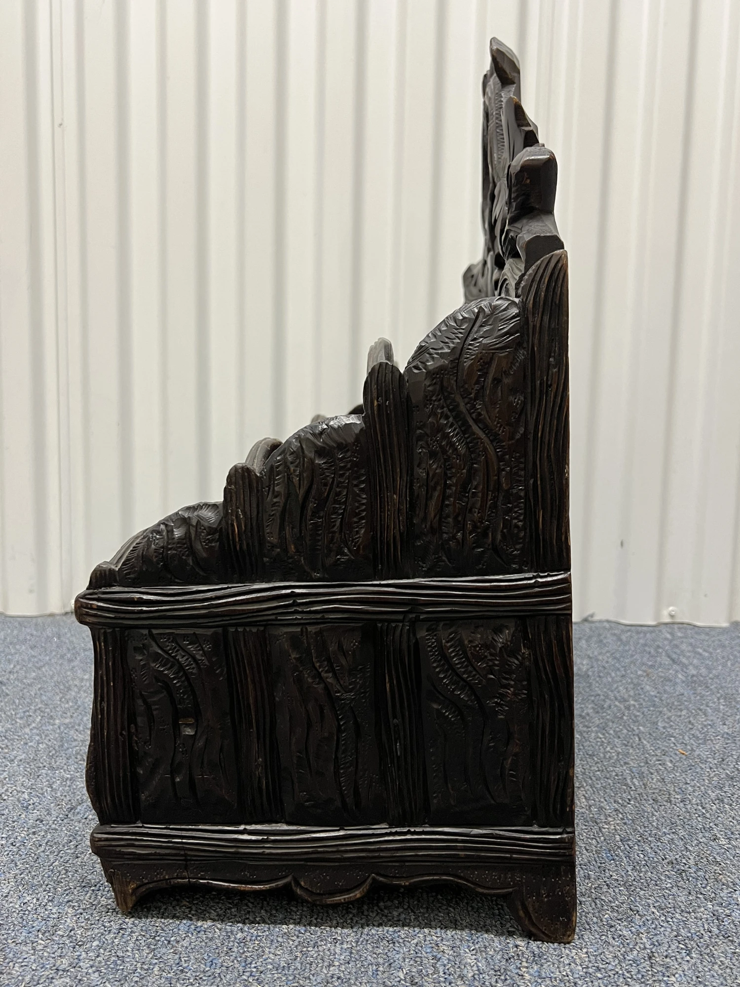 19th Century Antique German Or Swiss Black Forest Hand Carved 3 Section Foliate Canterbury With Handle 2 19th Century Antique German Or Swiss Black Forest Hand Carved 3 Section Foliate Canterbury With Handle - Image 2