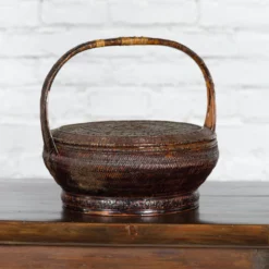 19th Century Chinese Qing Dynasty Handwoven Rattan & Bamboo Handled Basket -Chairish Shop 19th century chinese qing dynasty handwoven rattan and bamboo handled basket 1688 scaled