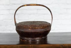 19th Century Chinese Qing Dynasty Handwoven Rattan & Bamboo Handled Basket -Chairish Shop 19th century chinese qing dynasty handwoven rattan and bamboo handled basket 2057 scaled