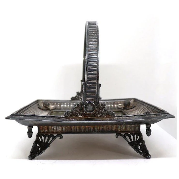 American Victorian Silverplate And Mirror Square Bride's Basket 7 American Victorian Silverplate And Mirror Square Bride's Basket - Image 7