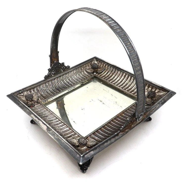American Victorian Silverplate And Mirror Square Bride's Basket 10 American Victorian Silverplate And Mirror Square Bride's Basket - Image 10