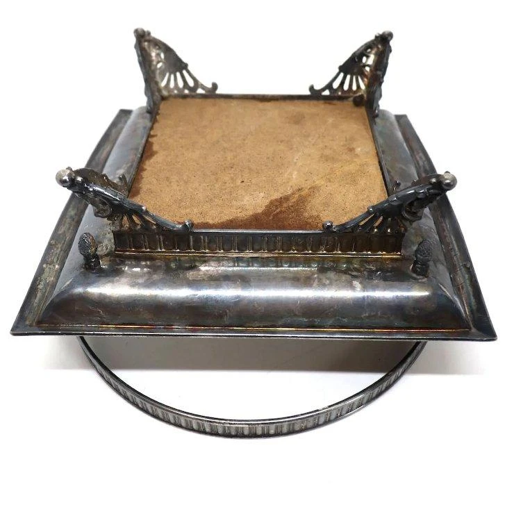 American Victorian Silverplate And Mirror Square Bride's Basket 8 American Victorian Silverplate And Mirror Square Bride's Basket - Image 8