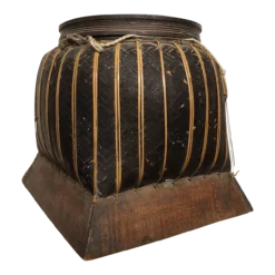 Antique Asian Rice Basket With Wooden Base