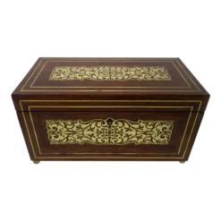 Antique Brass Inlaid English Regency Mahogany Double Tea Caddy Box 19th Century