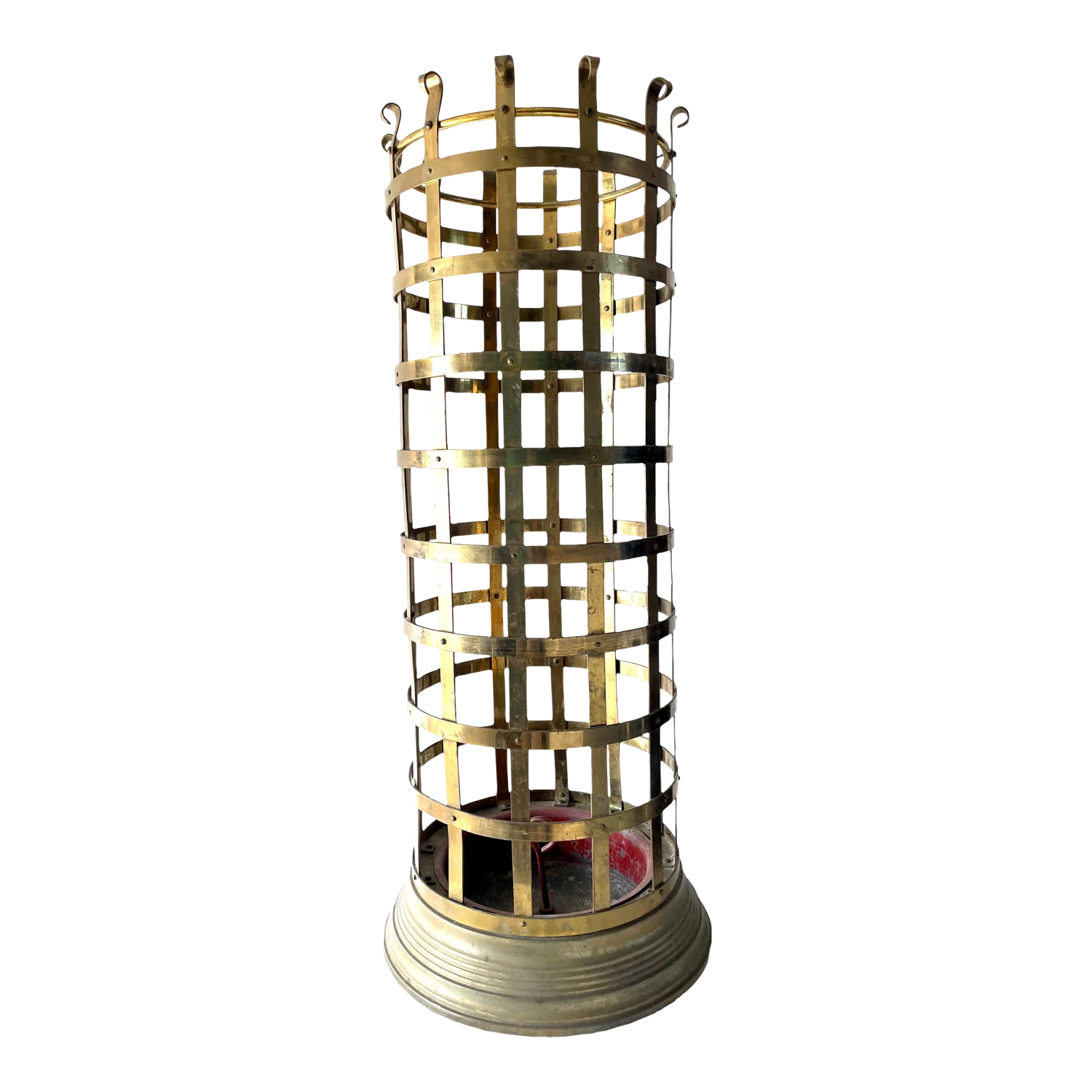 Antique Caged Brass Umbrella Stand 1 Antique Caged Brass Umbrella Stand