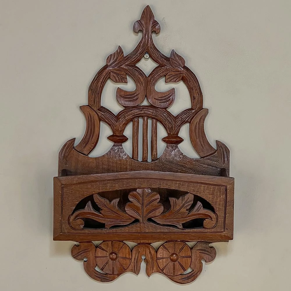 Antique Carved French Wall-Mounted Letter Holder 2 Antique Carved French Wall-Mounted Letter Holder - Image 2