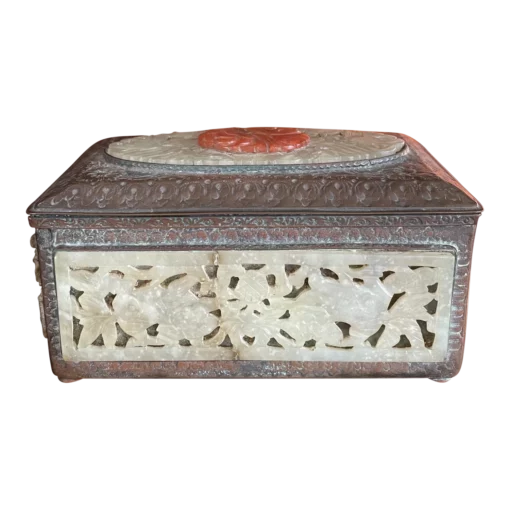 Antique Chinese Carved Jade, Copper And Brass Box -Chairish Shop antique chinese carved jade copper and brass box 8864